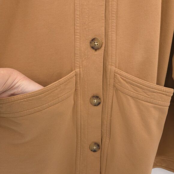 J. Jill stretch knit jacket Size XL barn chore tan cotton button front - Picture 4 of 9